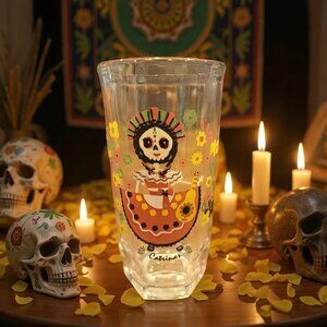 Crisa Dona Maria Ltd Edition Mexican Mole Catrinas Day of the Dead Glass 5x2 1/4